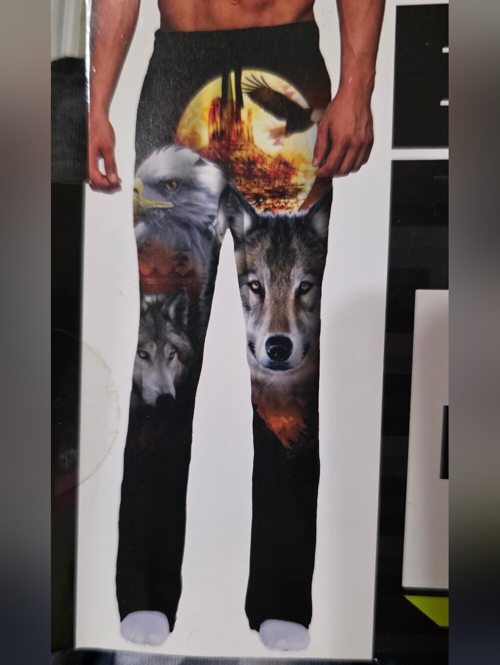 Nwt Men's Top Drawer Black Graphic Wolf Print Lounge Pants Sz M (32-34)